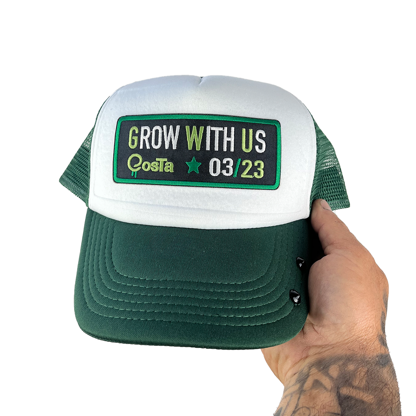 Gorra "GROW WITH US" - Blanca y verde